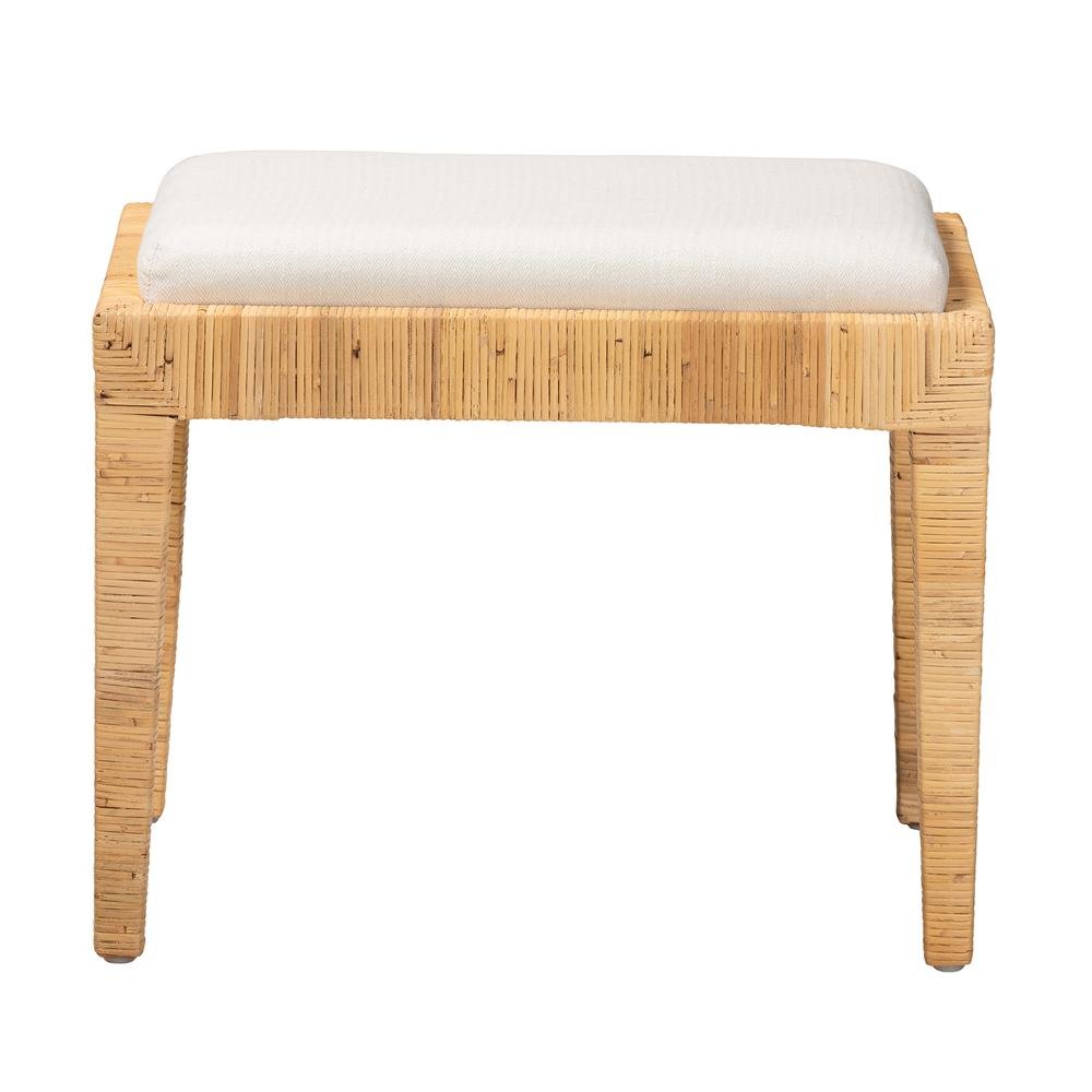 bali & pari Sofia Modern Bohemian Natural Brown Rattan and Mahogany Wood Ottoman. Picture 10