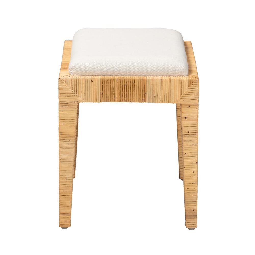 bali & pari Sofia Modern Bohemian Natural Brown Rattan and Mahogany Wood Ottoman. Picture 11