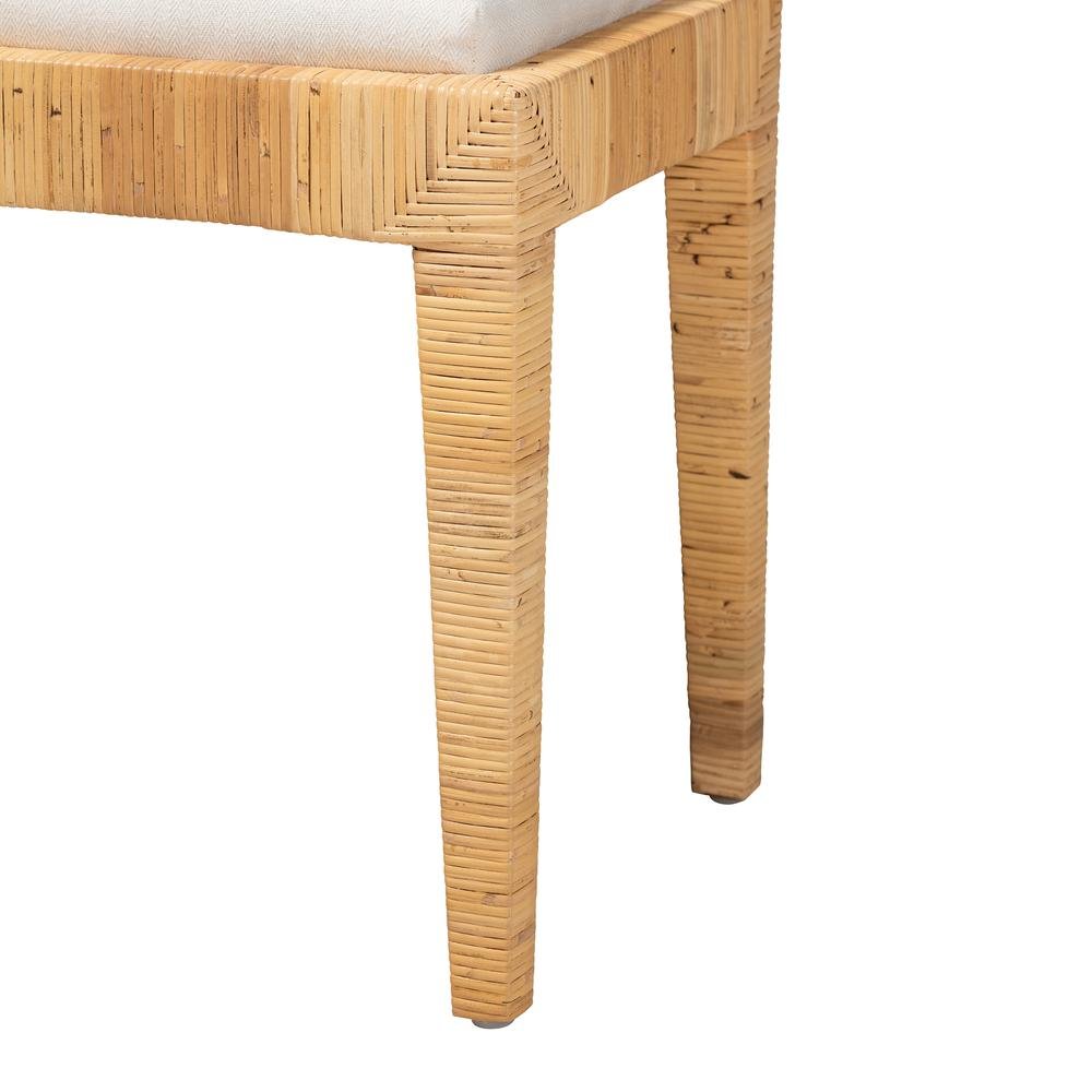 bali & pari Sofia Modern Bohemian Natural Brown Rattan and Mahogany Wood Ottoman. Picture 12