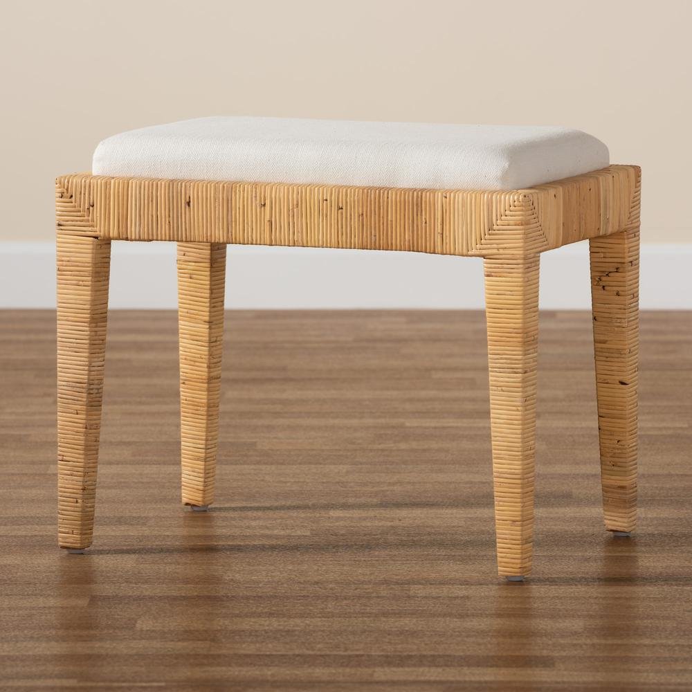 bali & pari Sofia Modern Bohemian Natural Brown Rattan and Mahogany Wood Ottoman. Picture 15
