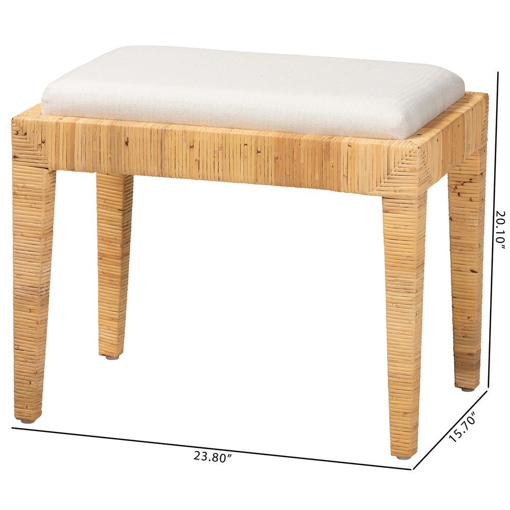 bali & pari Sofia Modern Bohemian Natural Brown Rattan and Mahogany Wood Ottoman. Picture 16