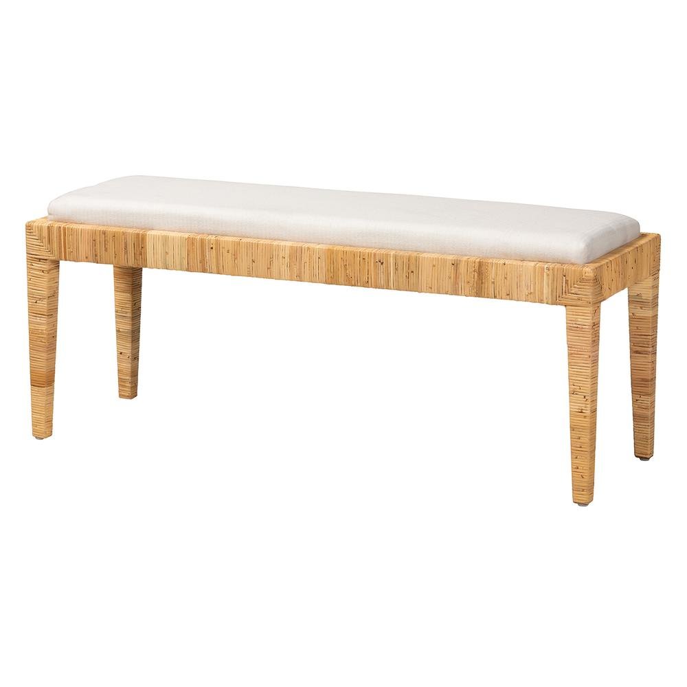 bali & pari Sofia Modern Bohemian Natural Brown Rattan and Mahogany Wood Bench. Picture 9