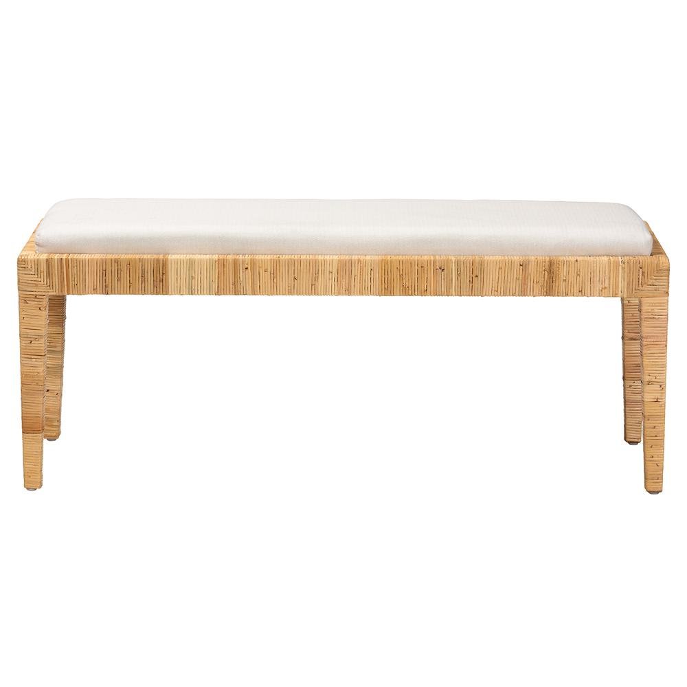 bali & pari Sofia Modern Bohemian Natural Brown Rattan and Mahogany Wood Bench. Picture 10