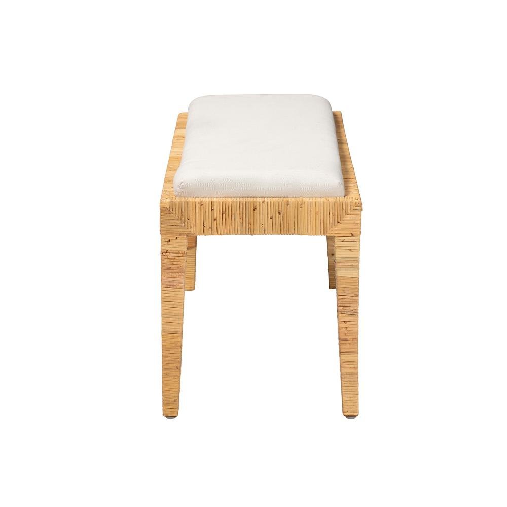 bali & pari Sofia Modern Bohemian Natural Brown Rattan and Mahogany Wood Bench. Picture 11