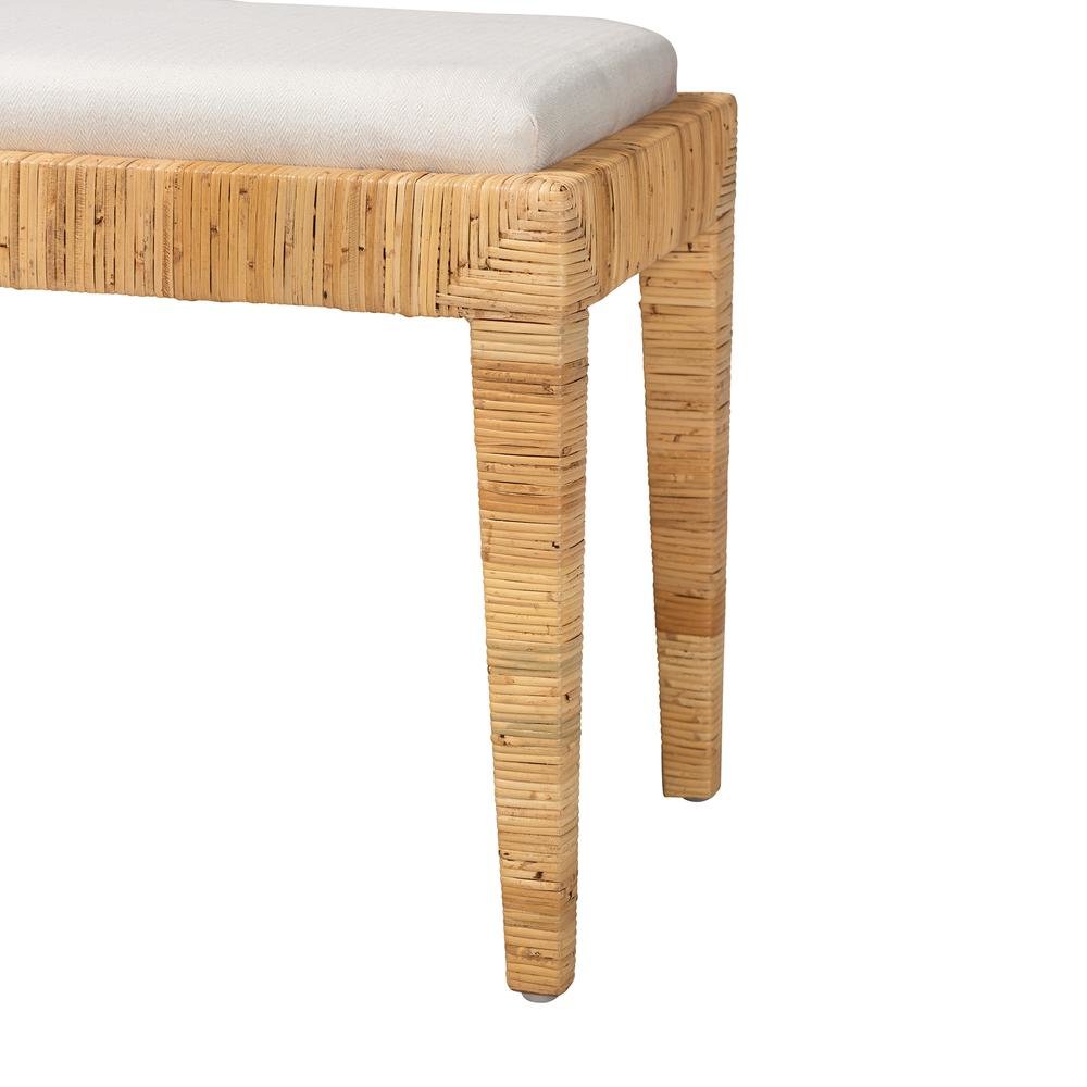 bali & pari Sofia Modern Bohemian Natural Brown Rattan and Mahogany Wood Bench. Picture 12