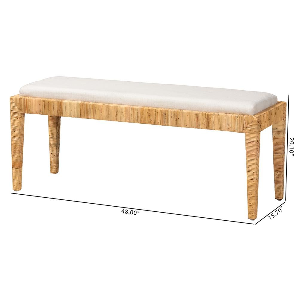 bali & pari Sofia Modern Bohemian Natural Brown Rattan and Mahogany Wood Bench. Picture 16