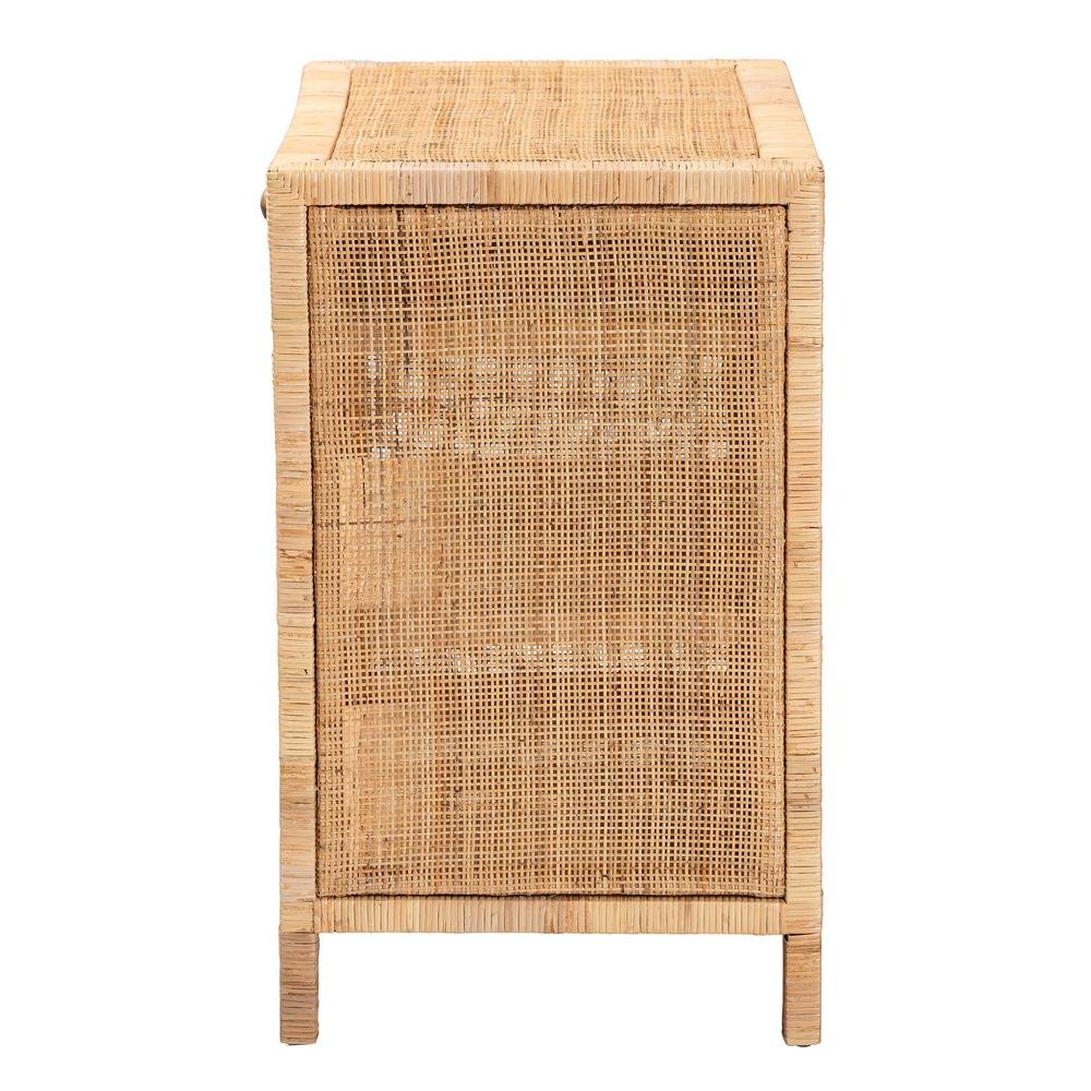 Bohemian Natural Brown Mahogany Wood and Natural Rattan 1-Drawer Console Table. Picture 15
