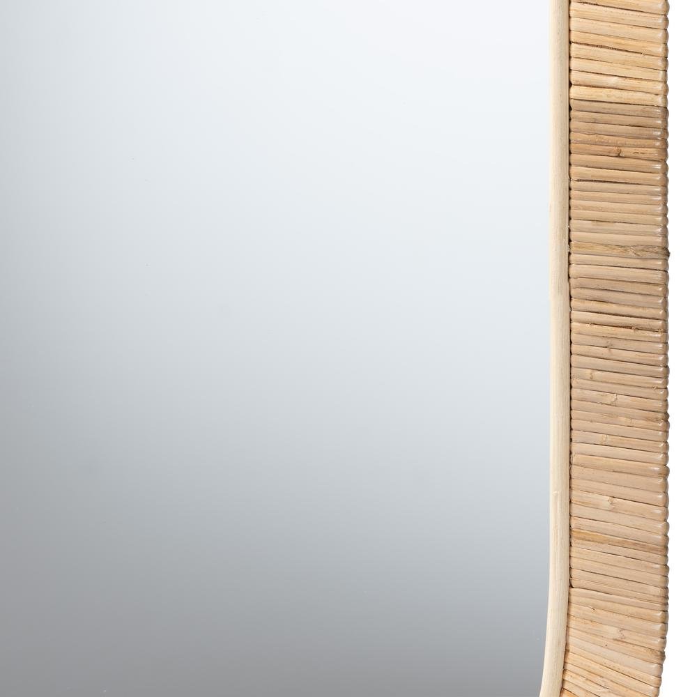 Modern Bohemian Natural Brown Mahogany Wood and Natural Rattan Oval Mirror. Picture 6