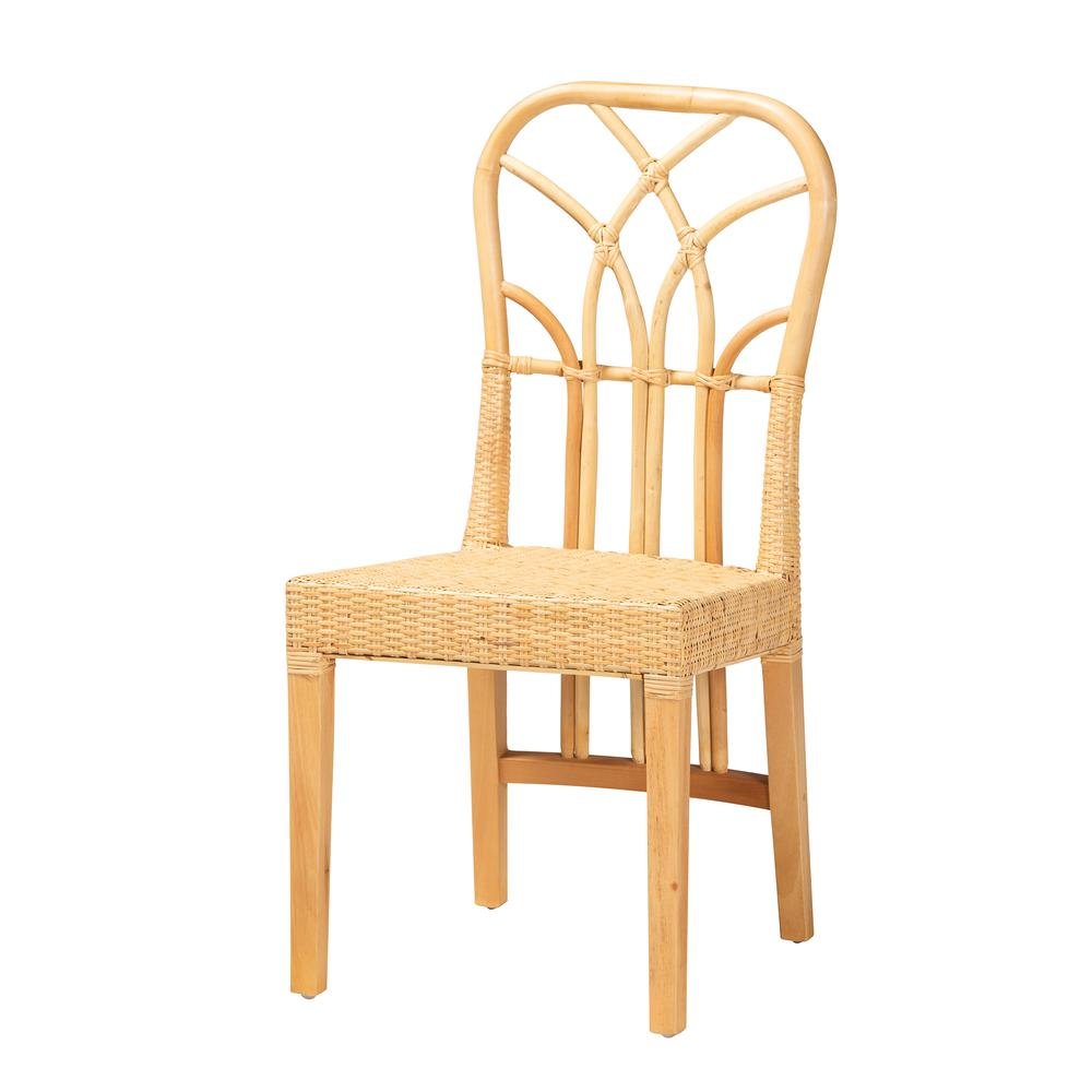 Bohemian Oak Brown Finished Mahogany Wood and Natural Rattan Dining Chair. Picture 11
