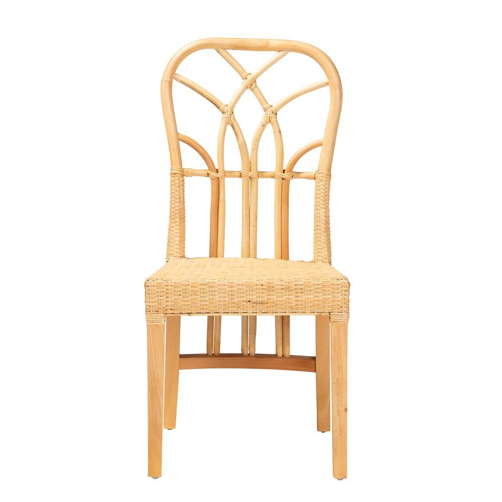 Bohemian Oak Brown Finished Mahogany Wood and Natural Rattan Dining Chair. Picture 12