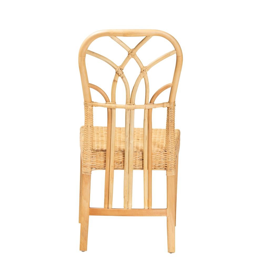 Bohemian Oak Brown Finished Mahogany Wood and Natural Rattan Dining Chair. Picture 14