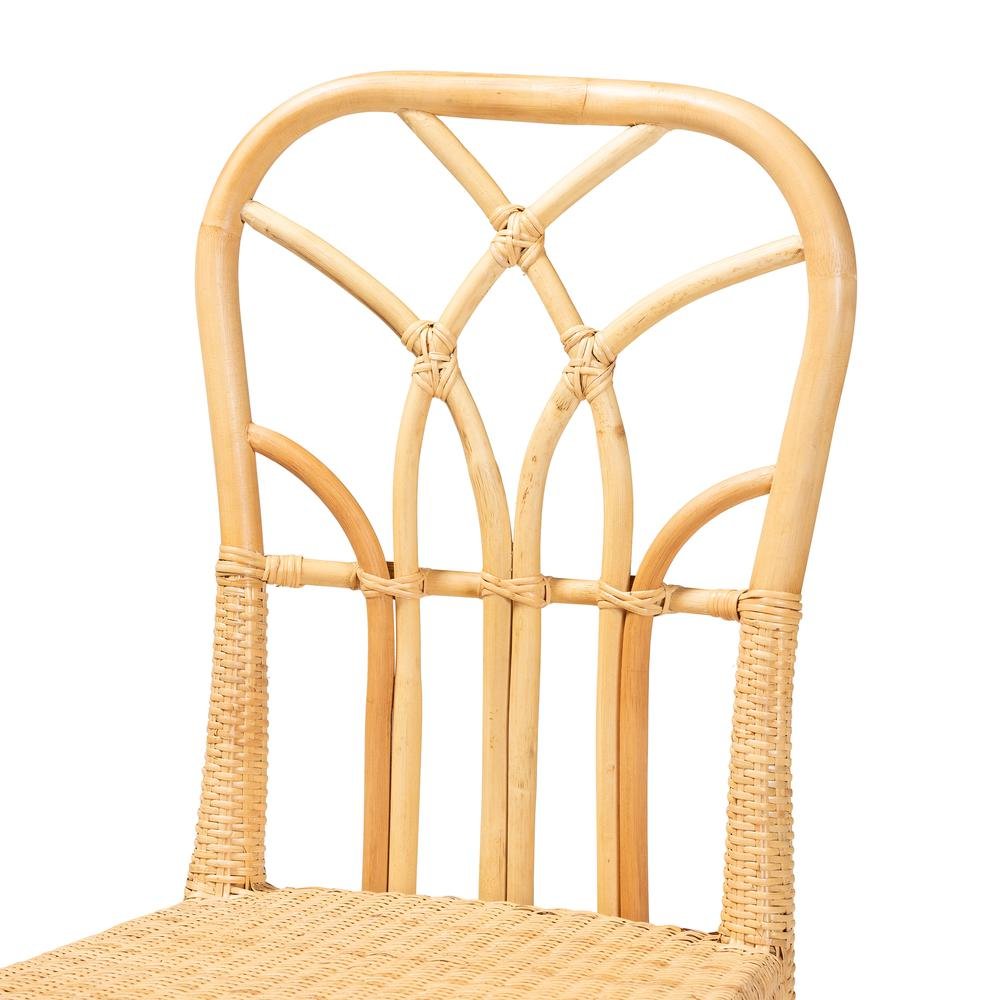 Bohemian Oak Brown Finished Mahogany Wood and Natural Rattan Dining Chair. Picture 15