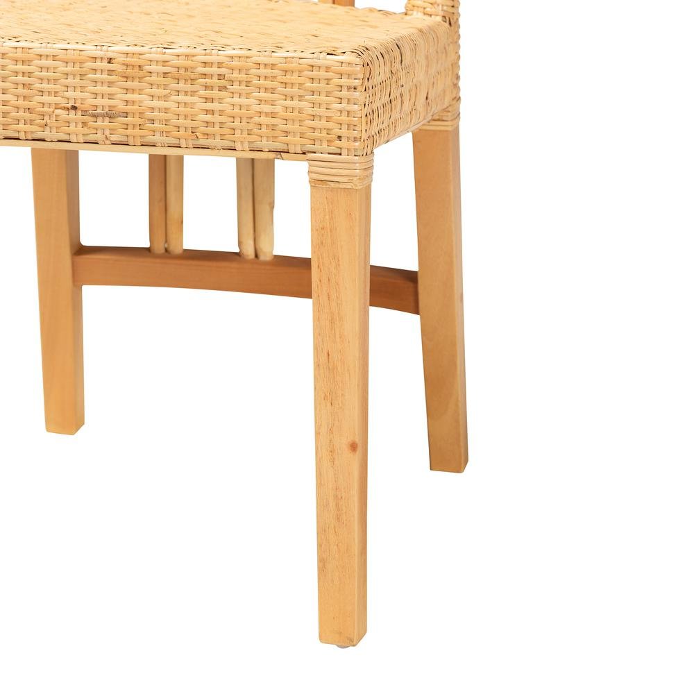 Bohemian Oak Brown Finished Mahogany Wood and Natural Rattan Dining Chair. Picture 16