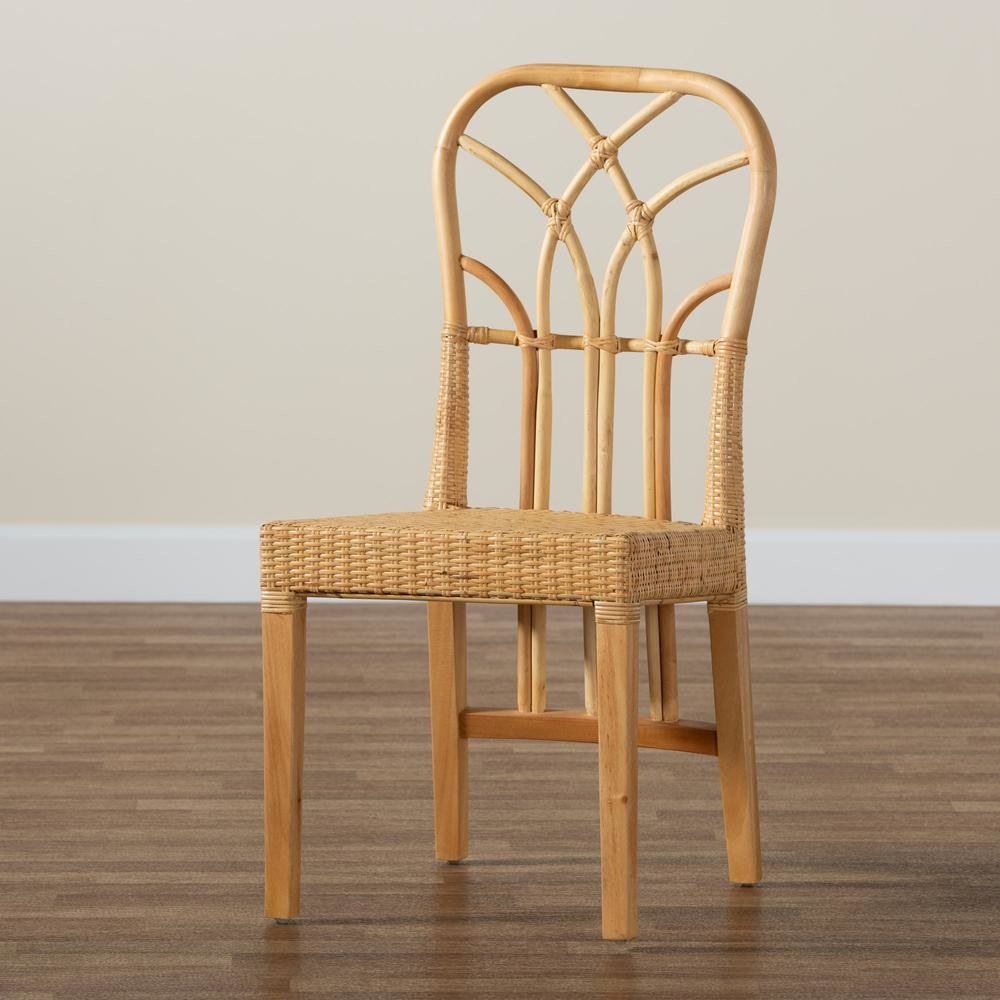 Bohemian Oak Brown Finished Mahogany Wood and Natural Rattan Dining Chair. Picture 19