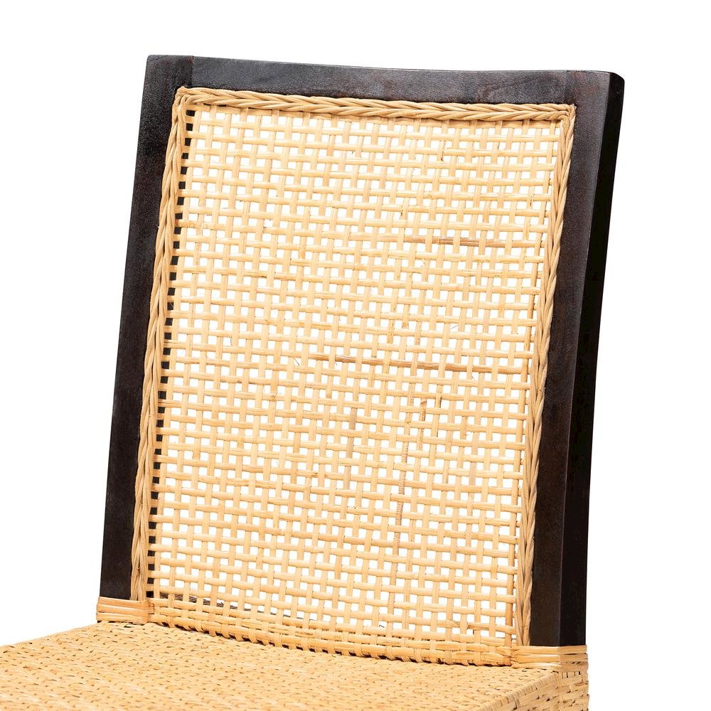 Bohemian Dark Brown Mahogany Wood and Natural Rattan Dining Chair. Picture 15