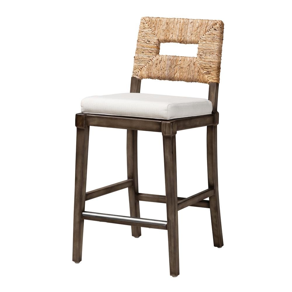 Bohemian Dark Brown Finished Mahogany Wood and Natural Rattan Counter Stool. Picture 11