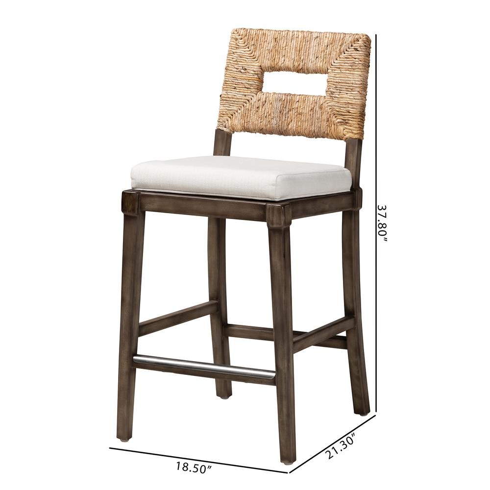 Bohemian Dark Brown Finished Mahogany Wood and Natural Rattan Counter Stool. Picture 20