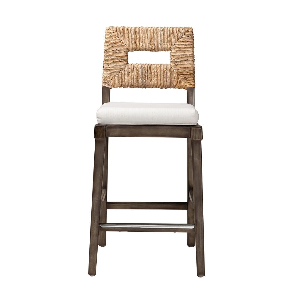 Bohemian Dark Brown Finished Mahogany Wood and Natural Rattan Counter Stool. Picture 12