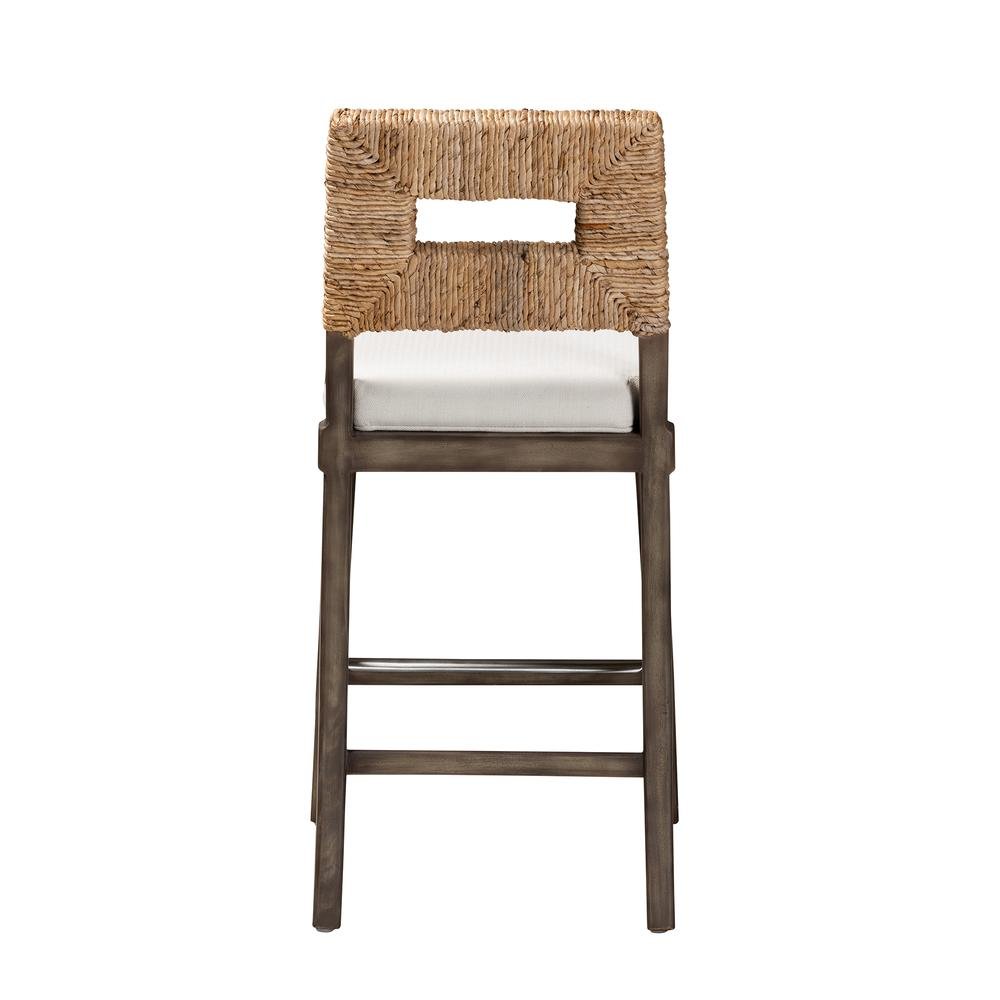 Bohemian Dark Brown Finished Mahogany Wood and Natural Rattan Counter Stool. Picture 14