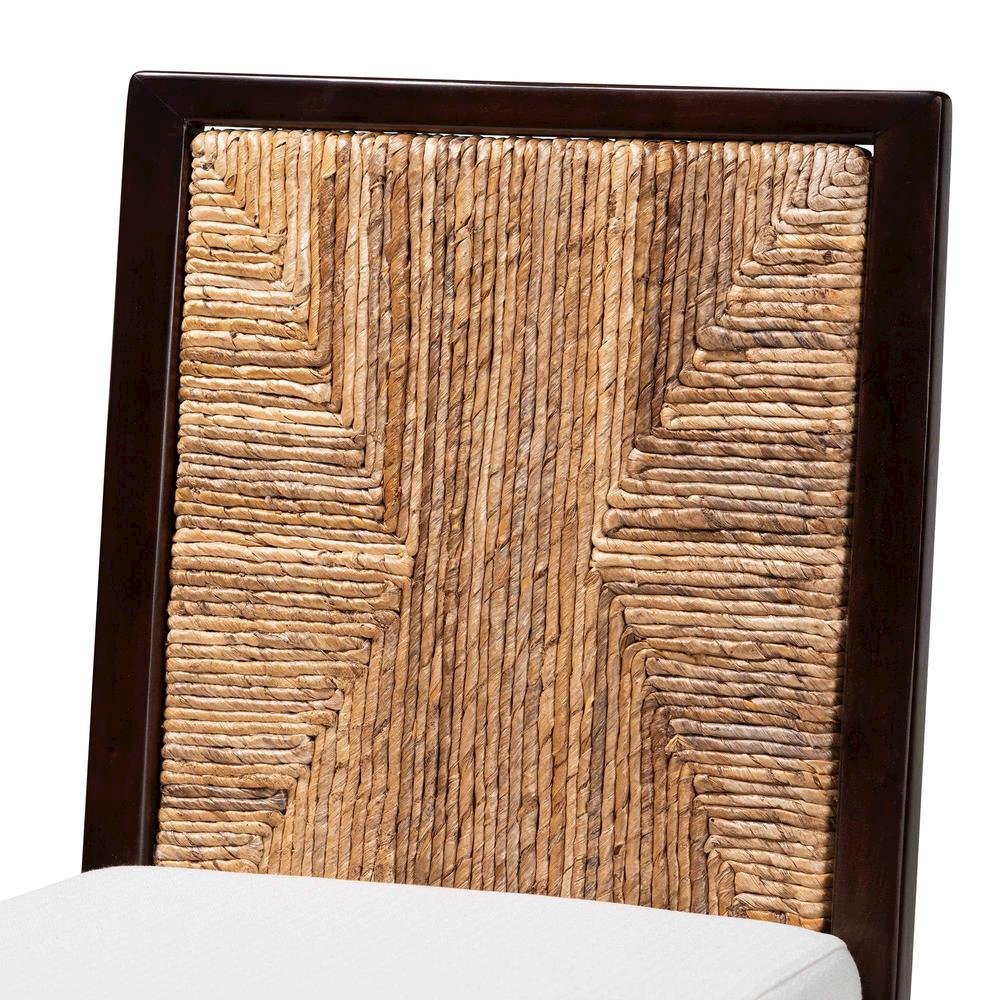 Bohemian Dark Brown Mahogany Wood and Natural Seagrass Dining Side Chair. Picture 15