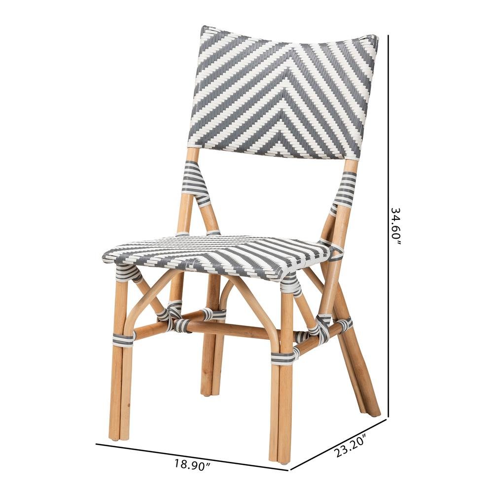 French Grey and White Weaving and Natural Rattan Bistro Chair. Picture 20