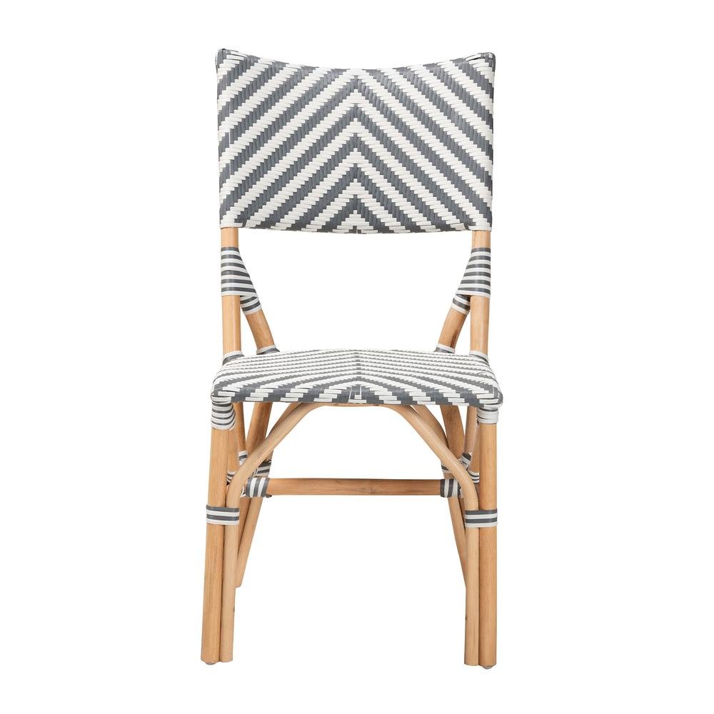 French Grey and White Weaving and Natural Rattan Bistro Chair. Picture 12