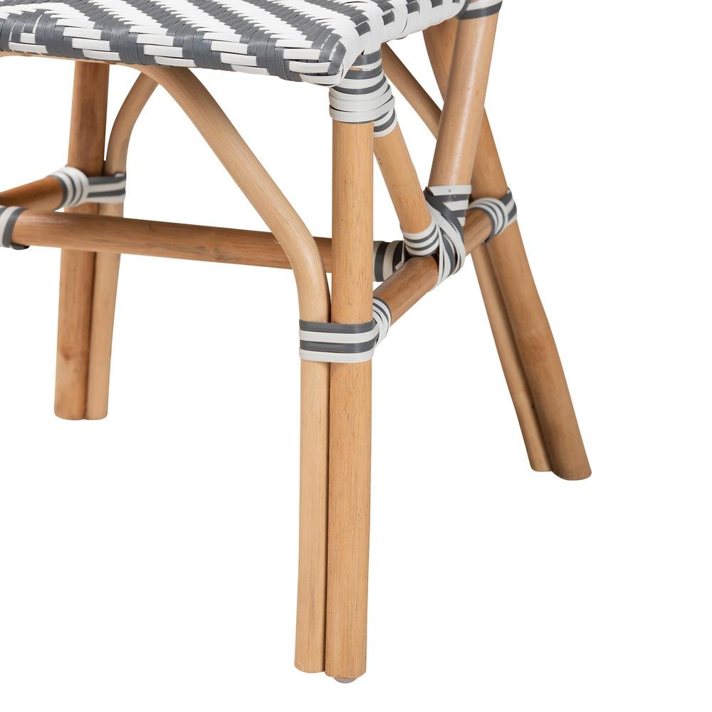 French Grey and White Weaving and Natural Rattan Bistro Chair. Picture 16