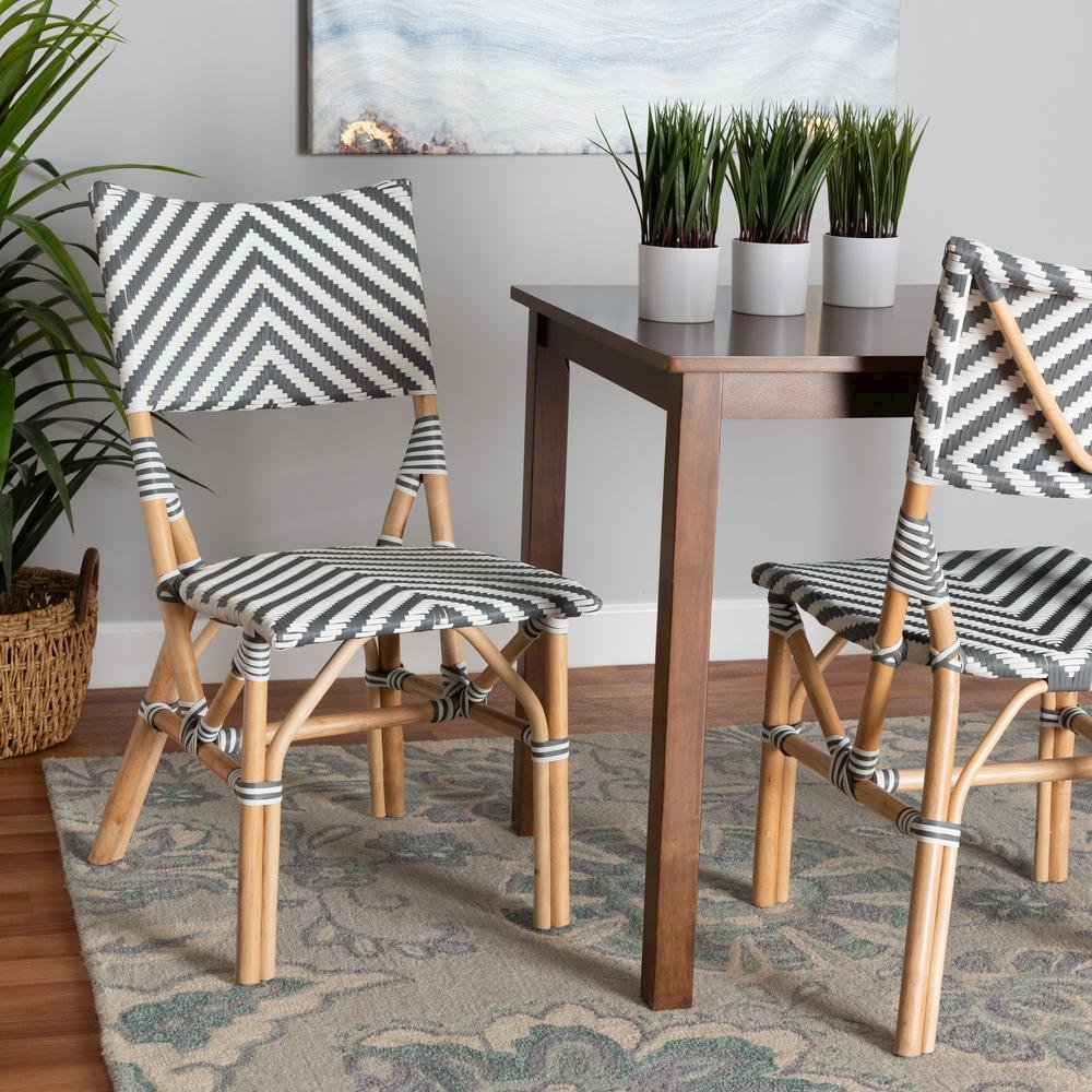 French Grey and White Weaving and Natural Rattan Bistro Chair. Picture 18
