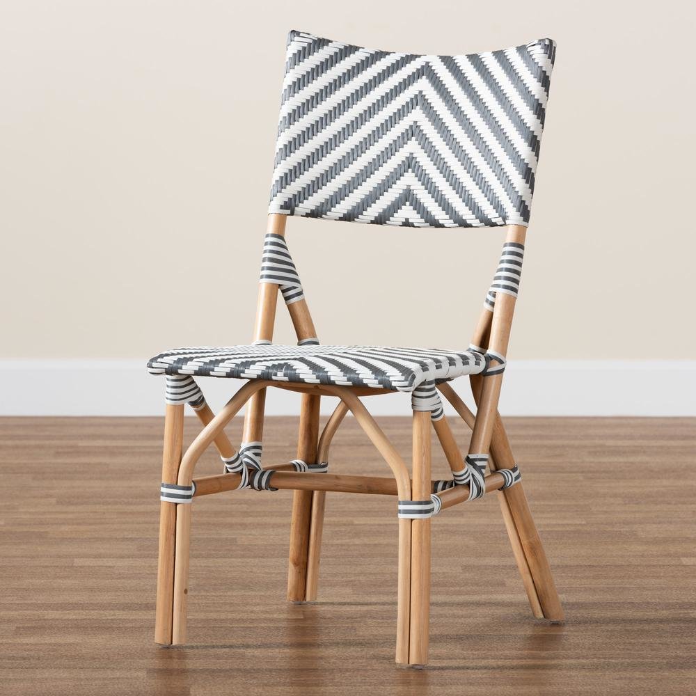 French Grey and White Weaving and Natural Rattan Bistro Chair. Picture 19