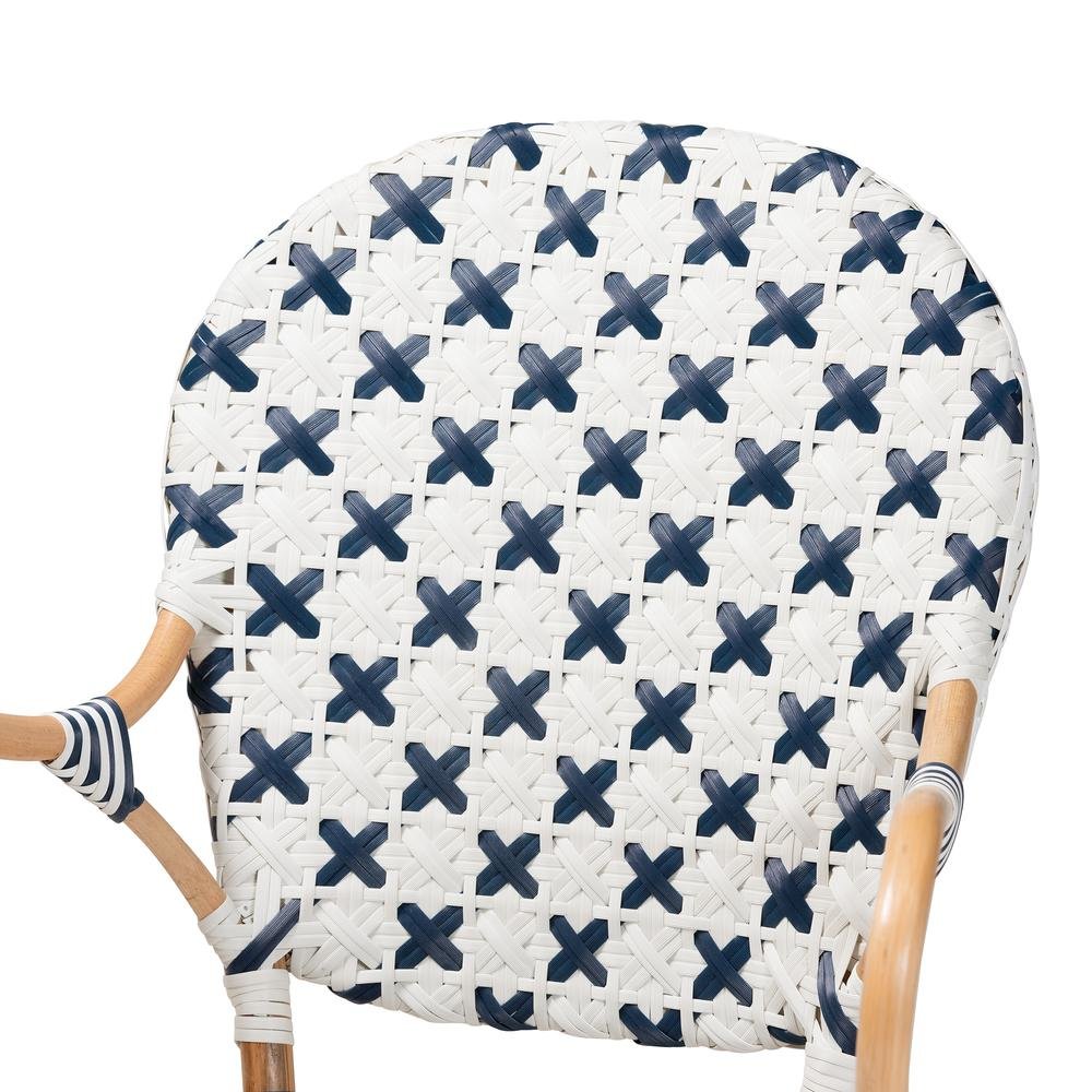 French Blue and White Weaving and Natural Rattan Bistro Chair. Picture 15