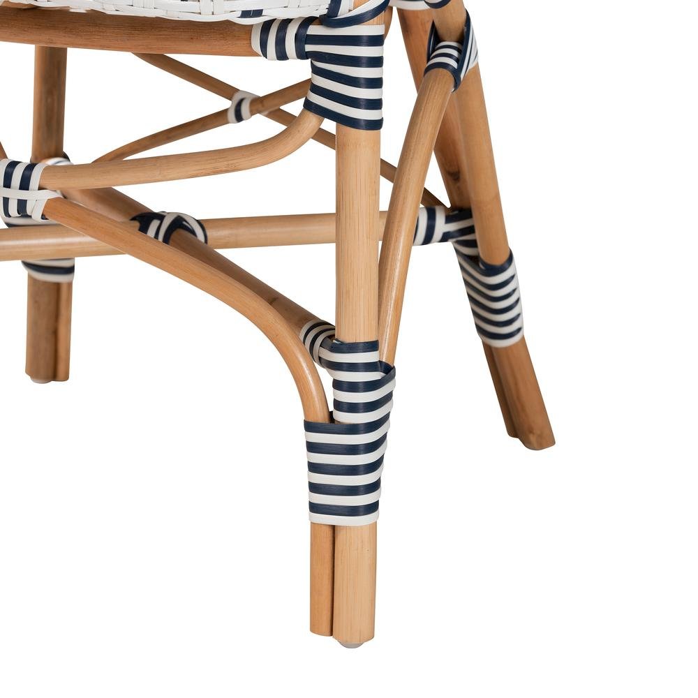 French Blue and White Weaving and Natural Rattan Bistro Chair. Picture 16