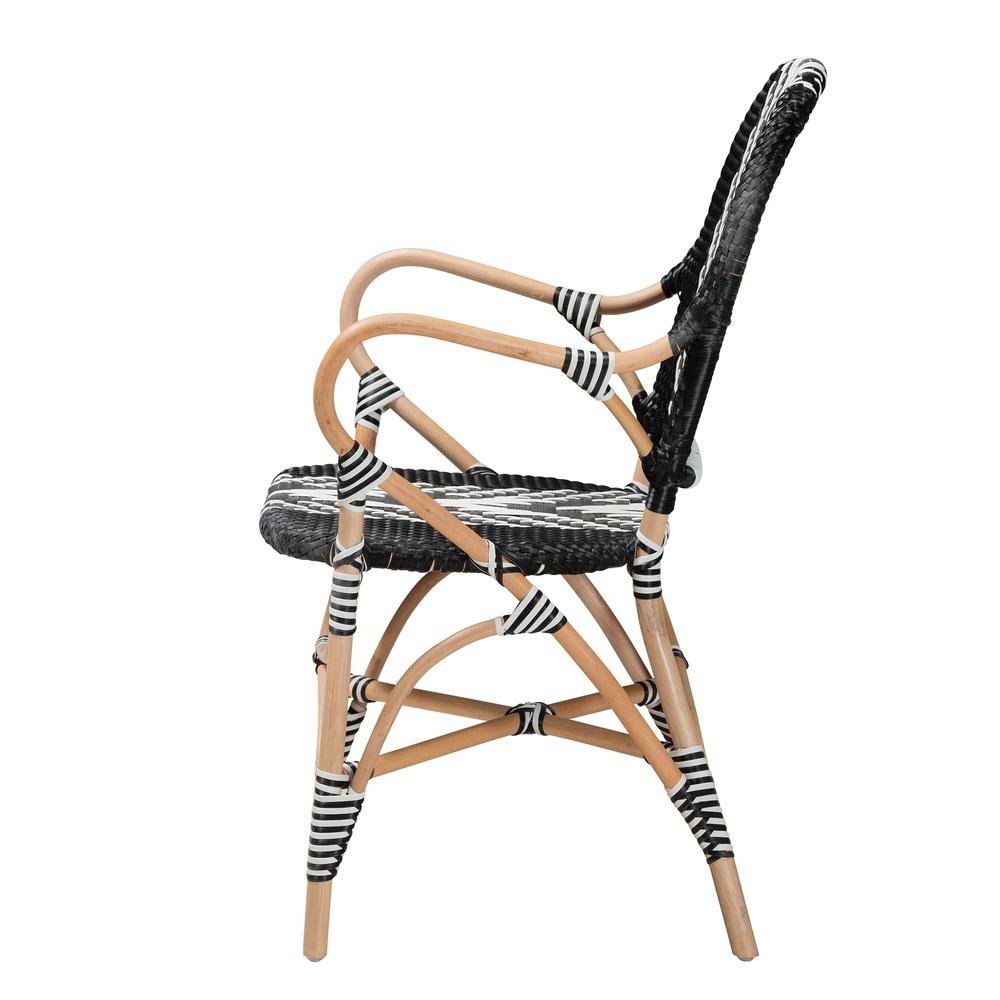 French Two-Tone Black and White Weaving and Natural Rattan Indoor Dining Chair. Picture 13