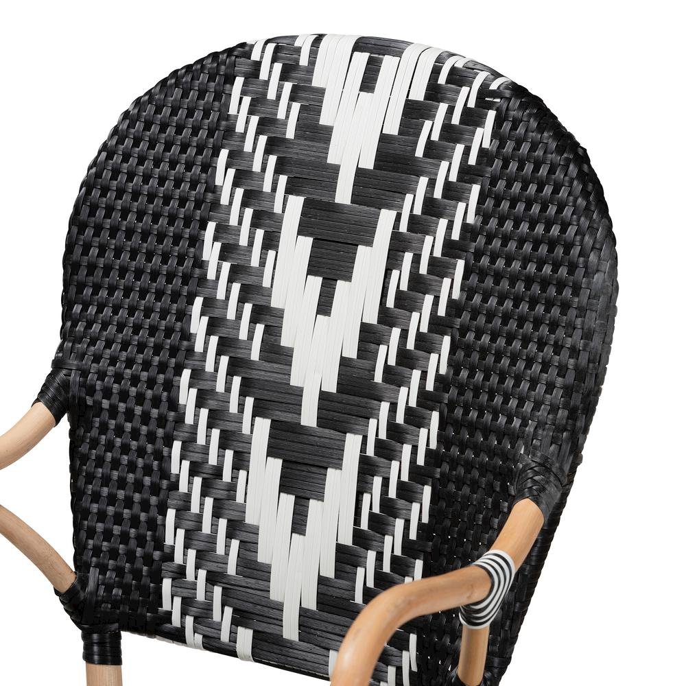 French Two-Tone Black and White Weaving and Natural Rattan Indoor Dining Chair. Picture 15