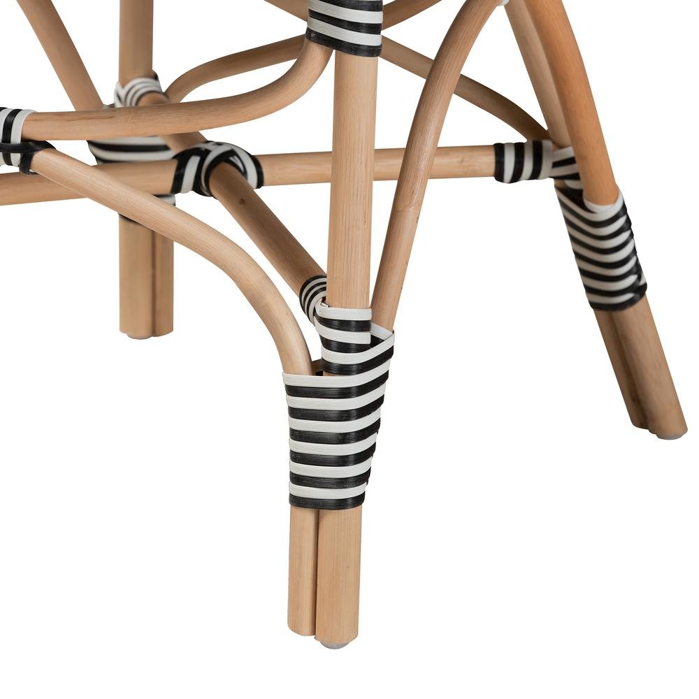 French Two-Tone Black and White Weaving and Natural Rattan Indoor Dining Chair. Picture 16