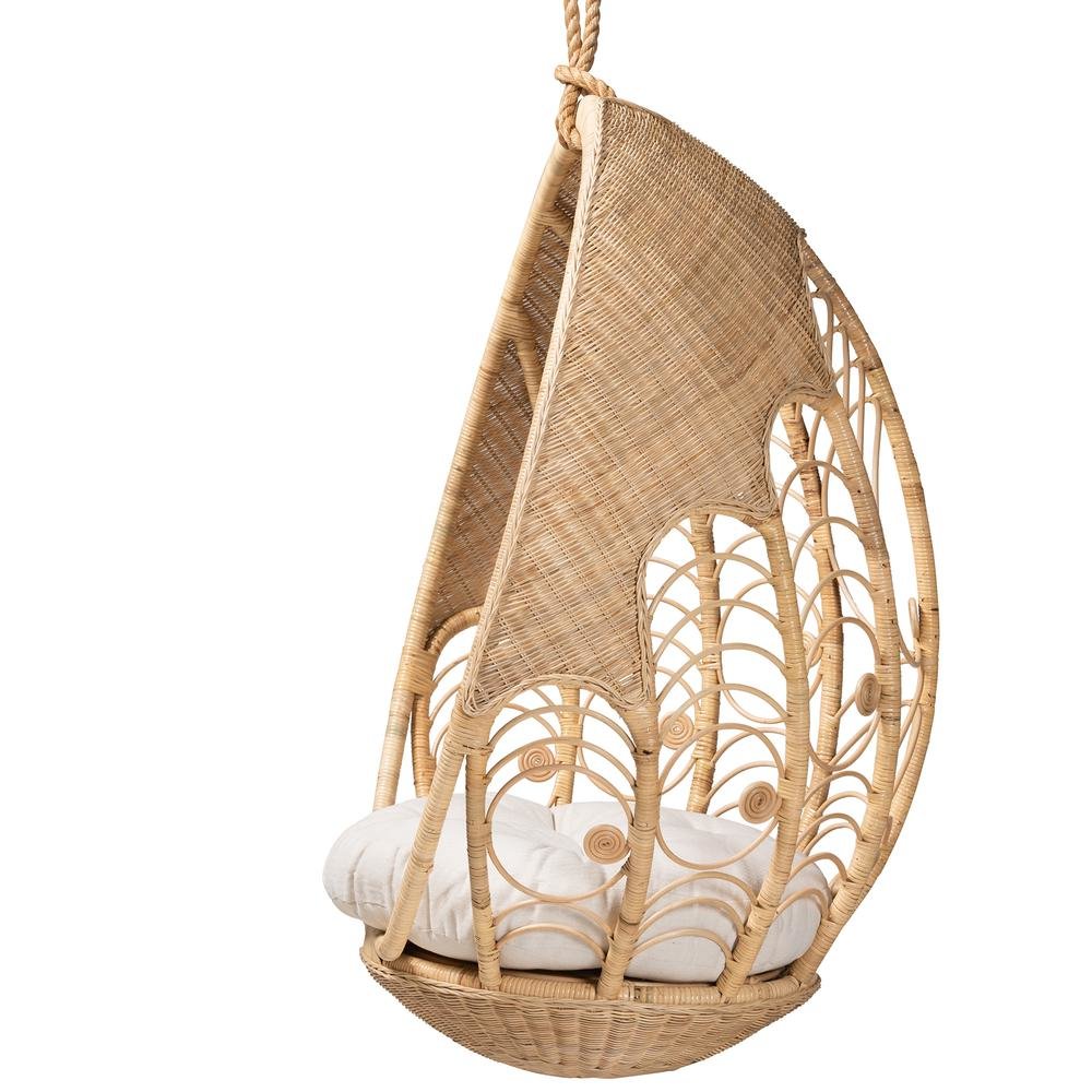 bali & pari Umika Modern Bohemian Natural Brown Rattan Hanging Chair. Picture 12