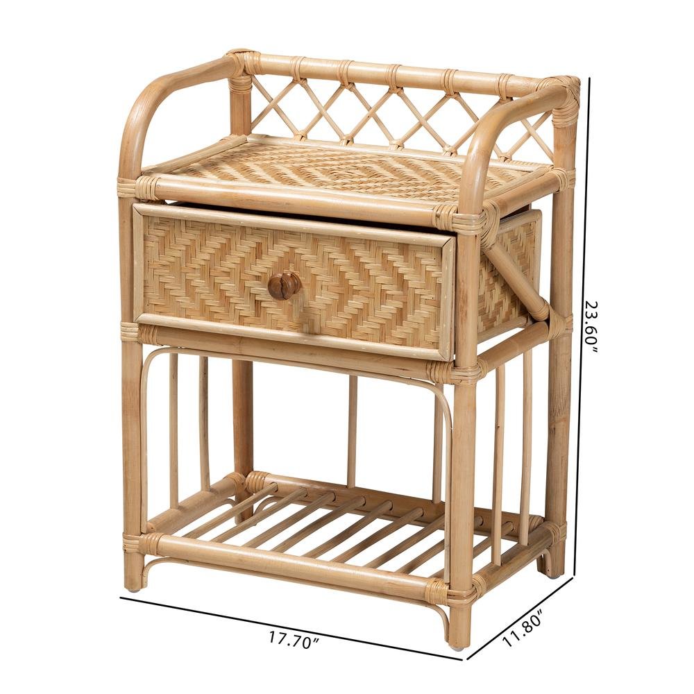 bali & pari Kobie Modern Bohemian Natural Brown Rattan 1-Drawer Nightstand. Picture 20