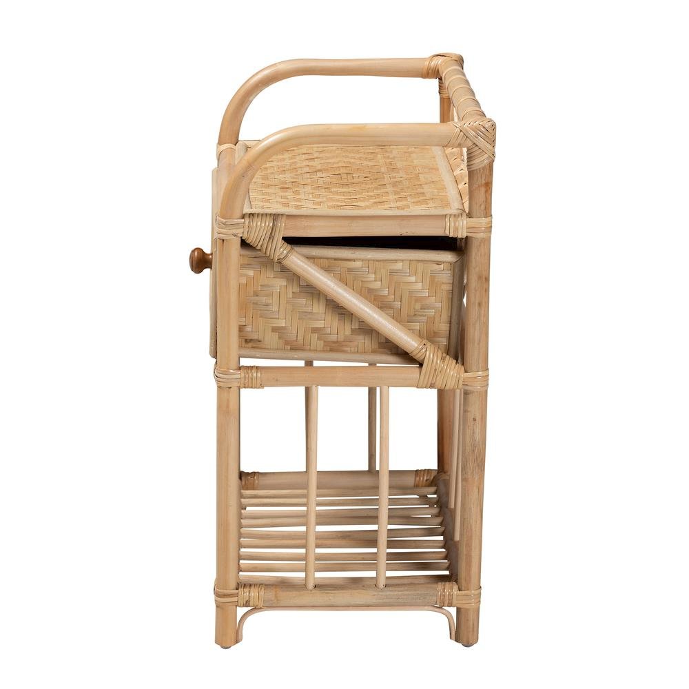 bali & pari Kobie Modern Bohemian Natural Brown Rattan 1-Drawer Nightstand. Picture 14