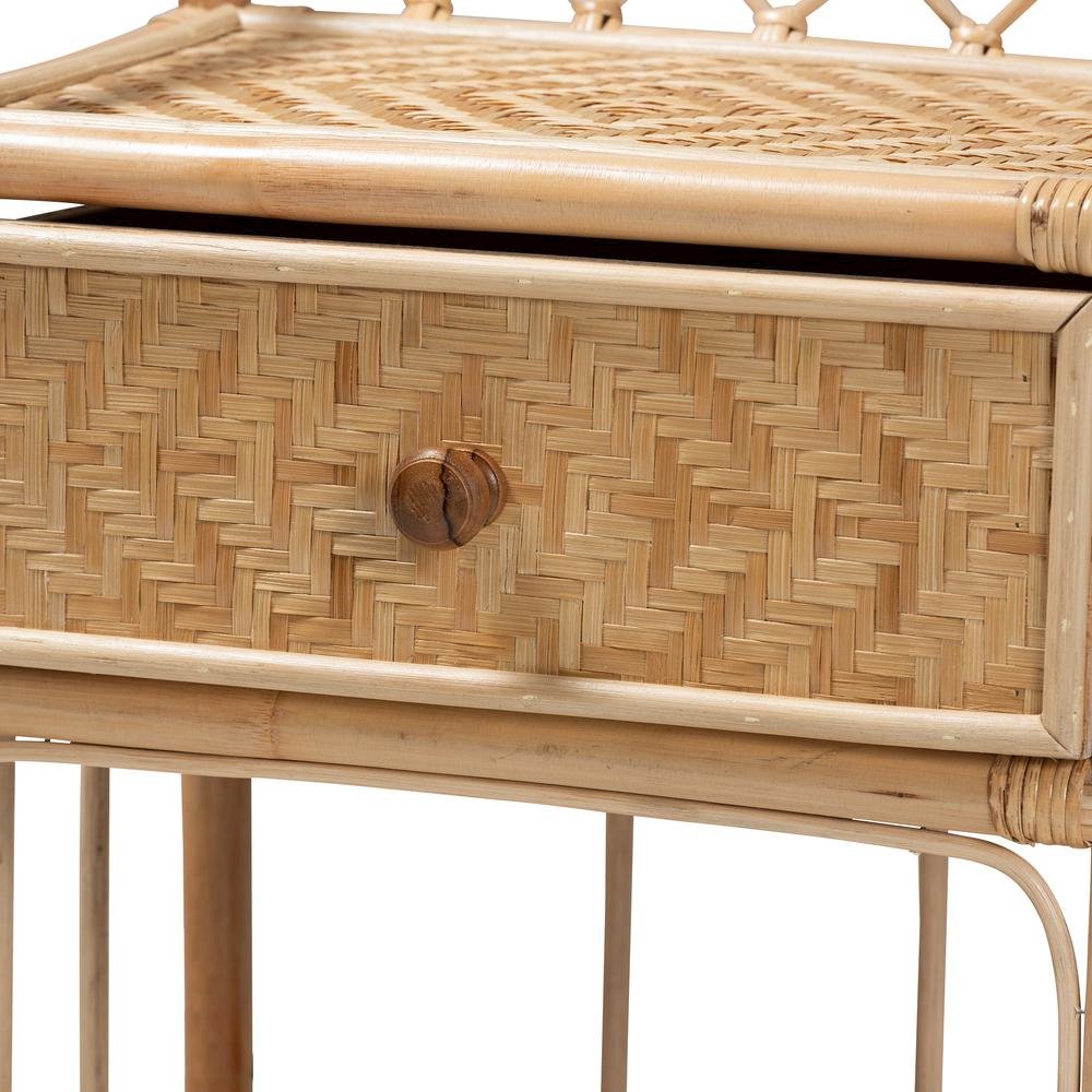 bali & pari Kobie Modern Bohemian Natural Brown Rattan 1-Drawer Nightstand. Picture 15