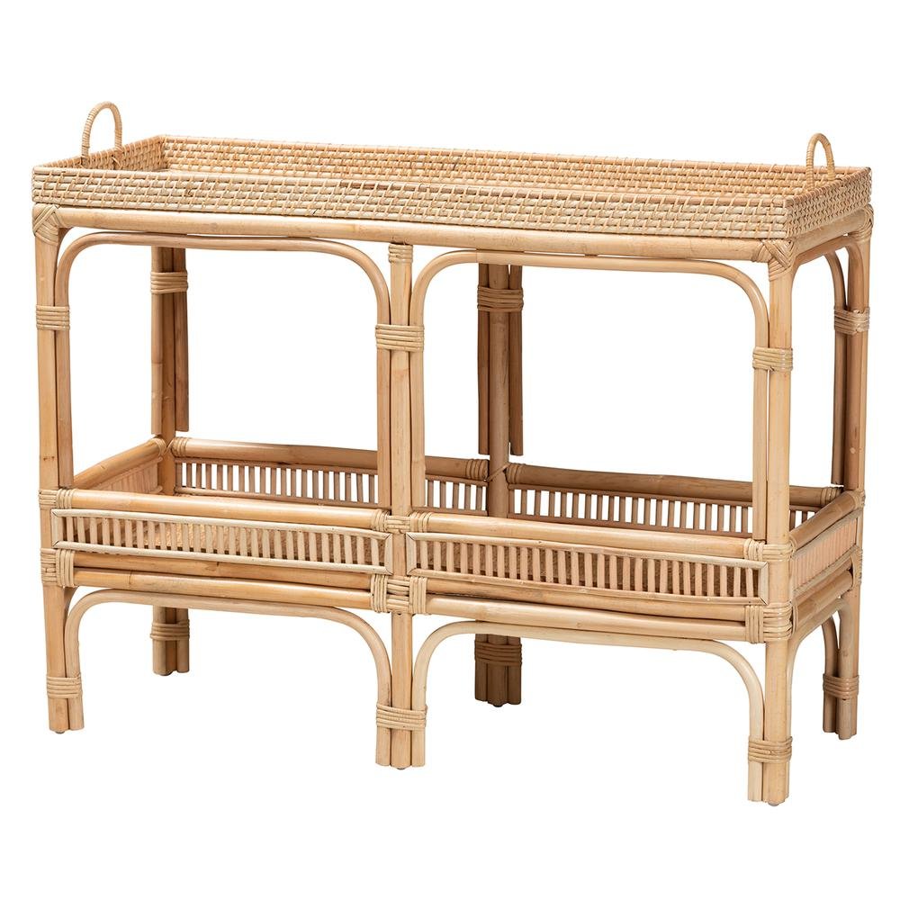 bali & pari Lombok Modern Bohemian Natural Brown Rattan Console Table. Picture 1