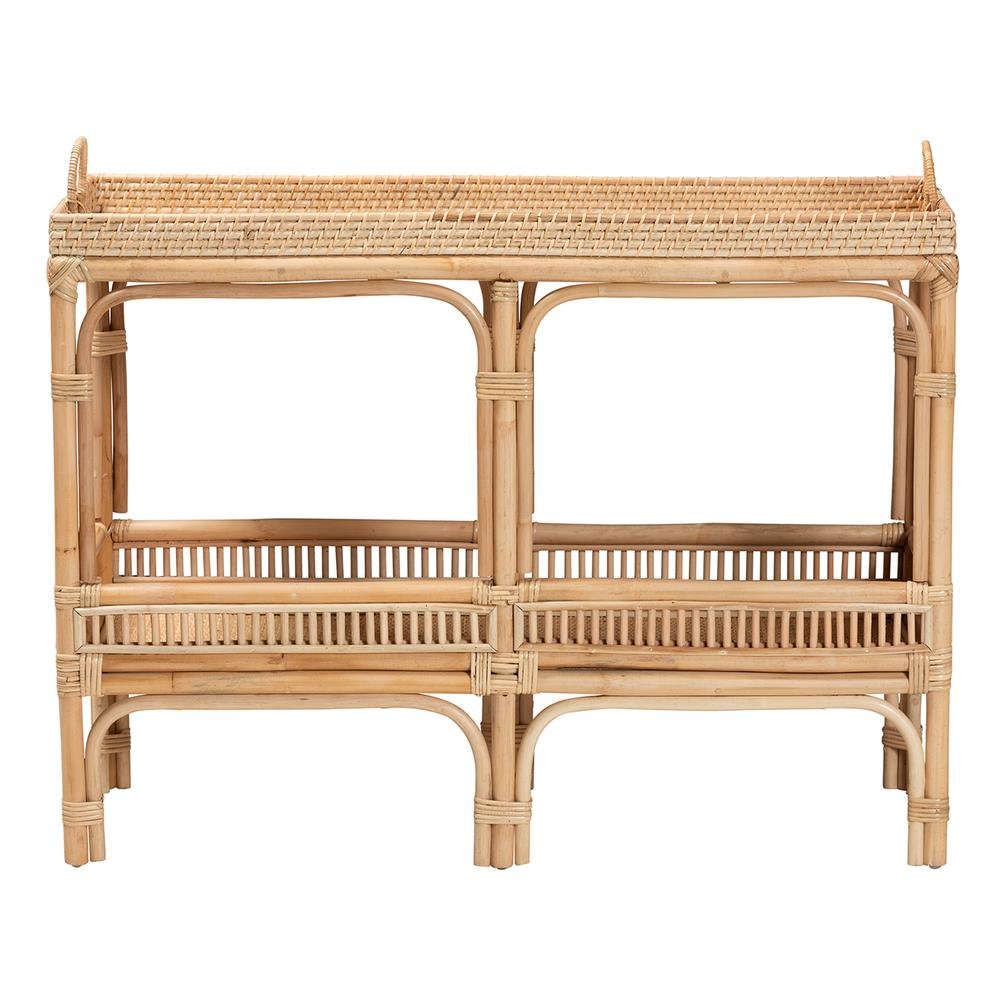 bali & pari Lombok Modern Bohemian Natural Brown Rattan Console Table. Picture 3