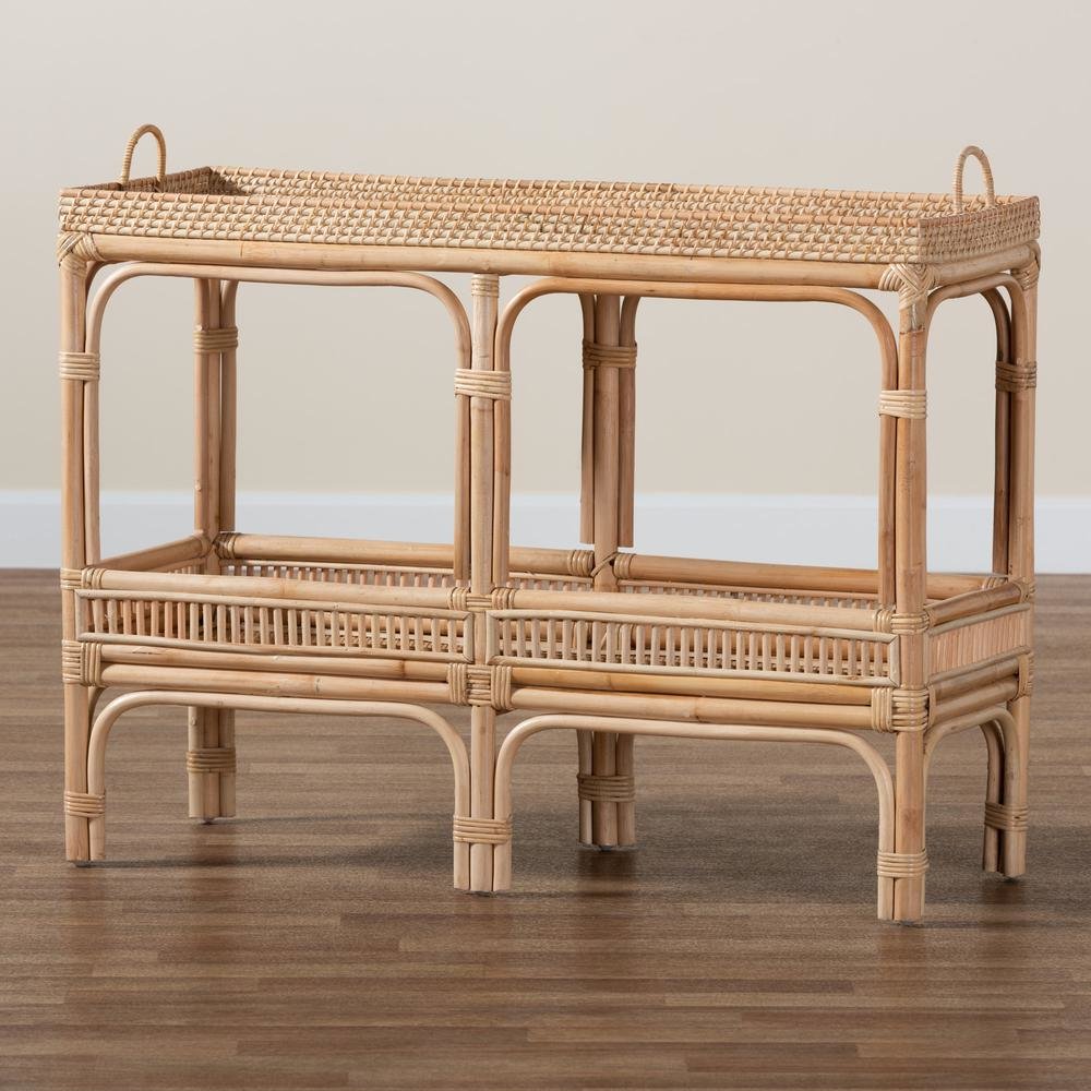 bali & pari Lombok Modern Bohemian Natural Brown Rattan Console Table. Picture 8