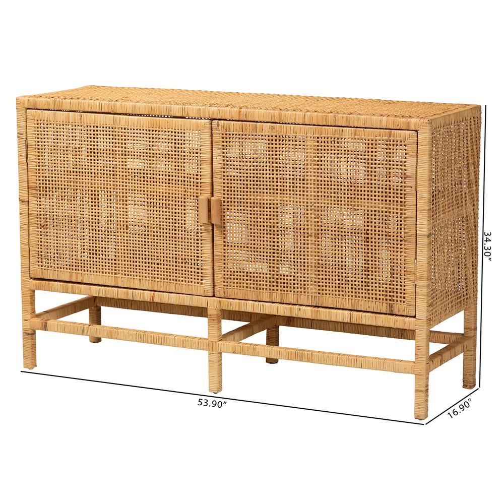 Bohemian Natural Brown Rattan and Mahogany Wood Storage Cabinet. Picture 22