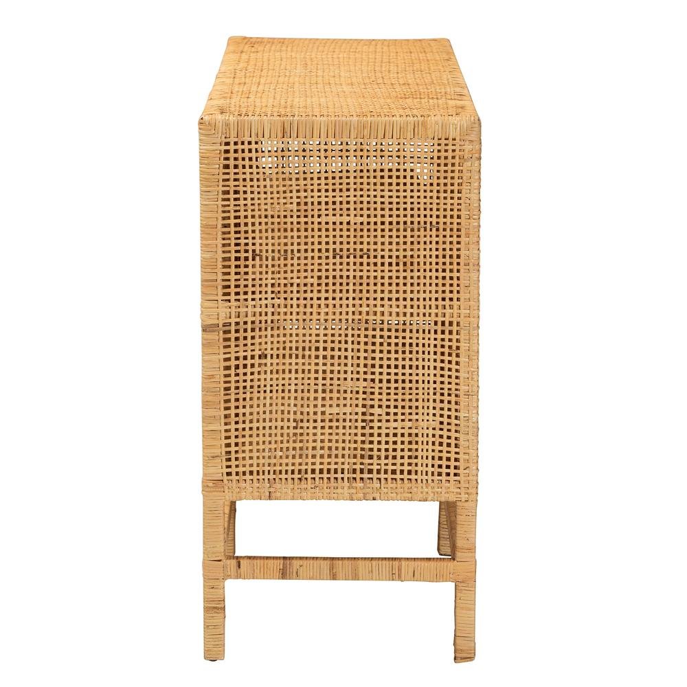 Bohemian Natural Brown Rattan and Mahogany Wood Storage Cabinet. Picture 15