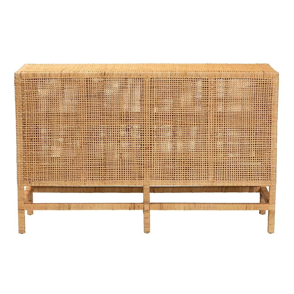 Bohemian Natural Brown Rattan and Mahogany Wood Storage Cabinet. Picture 16
