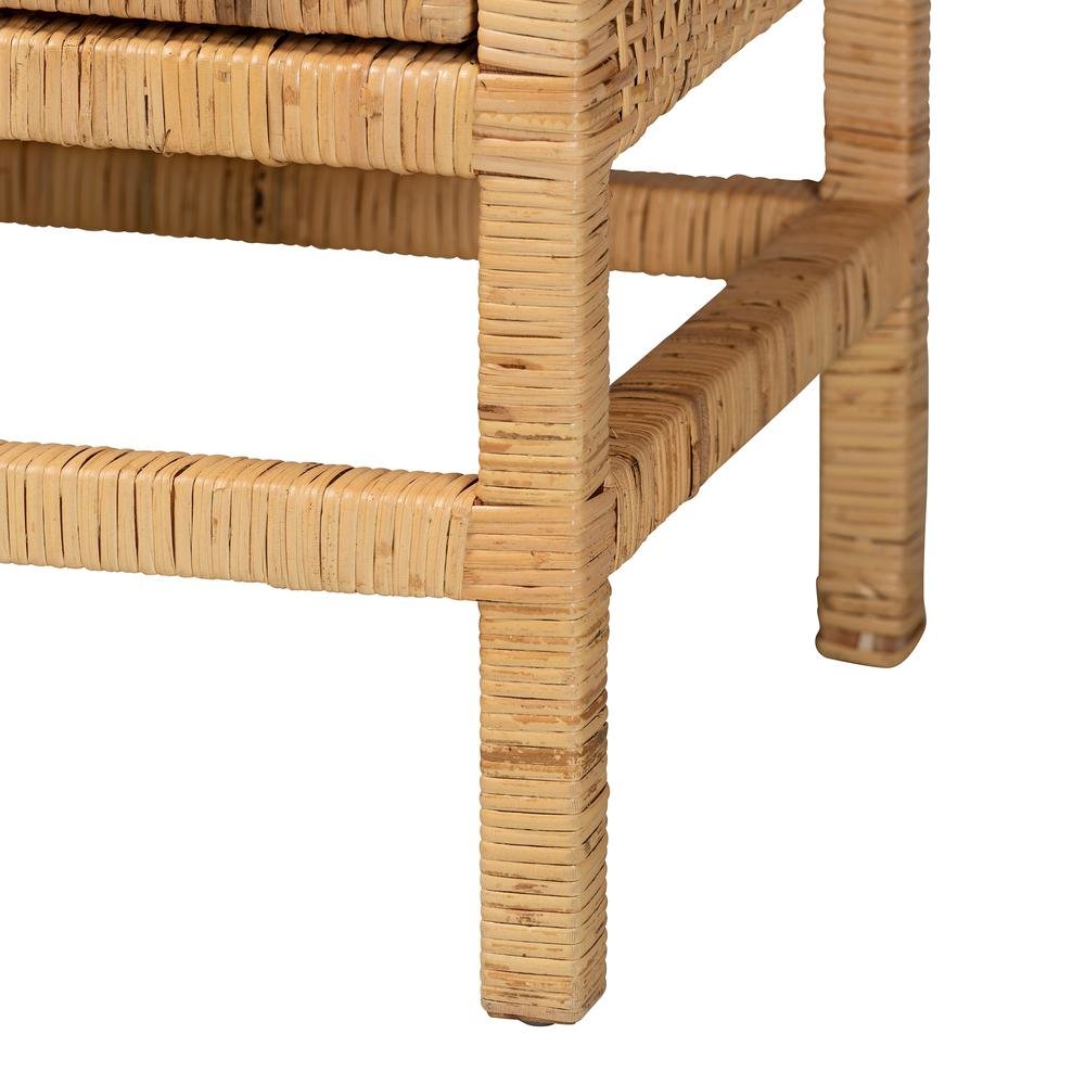 Bohemian Natural Brown Rattan and Mahogany Wood Storage Cabinet. Picture 18