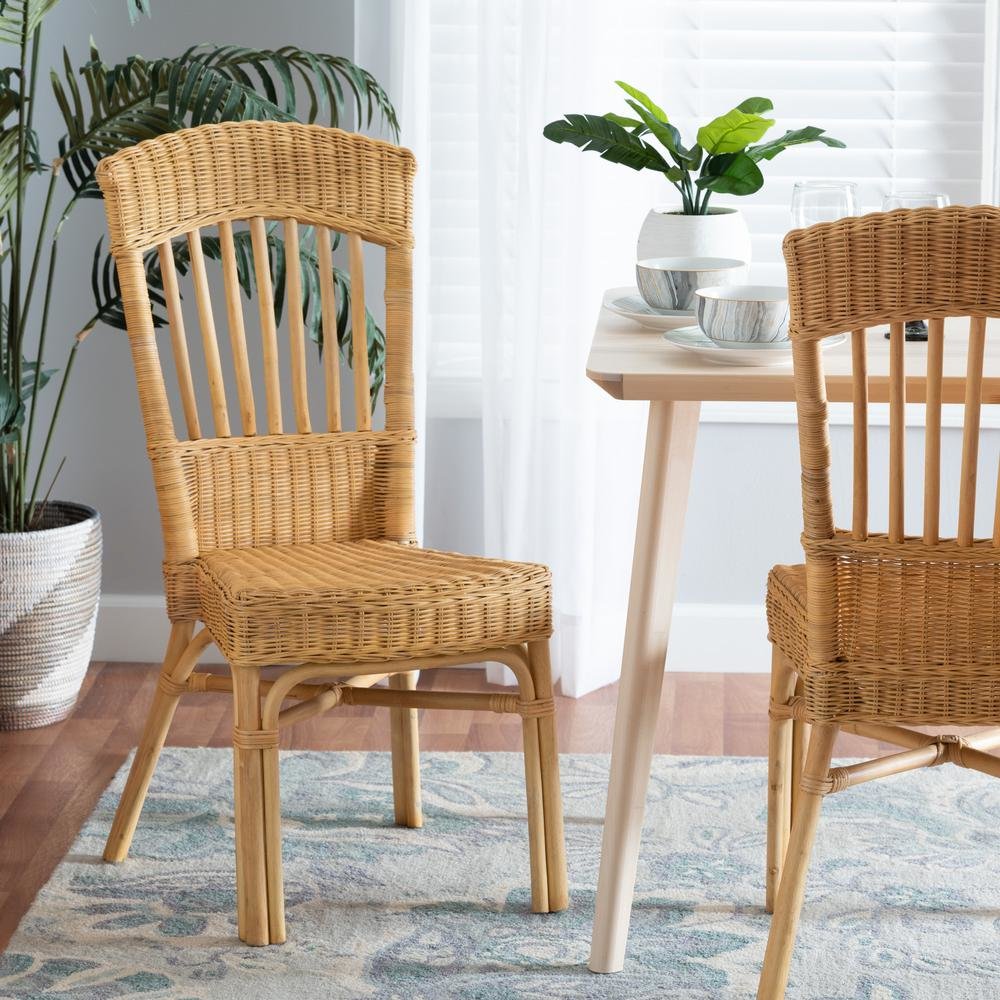 bali & pari Barito Modern Bohemian Natural Brown Rattan Dining Chair. Picture 18