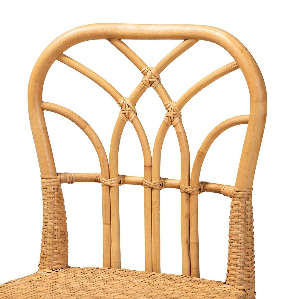 Monaco Modern Bohemian Natural Rattan and Mahogany Wood Counter Stool. Picture 15