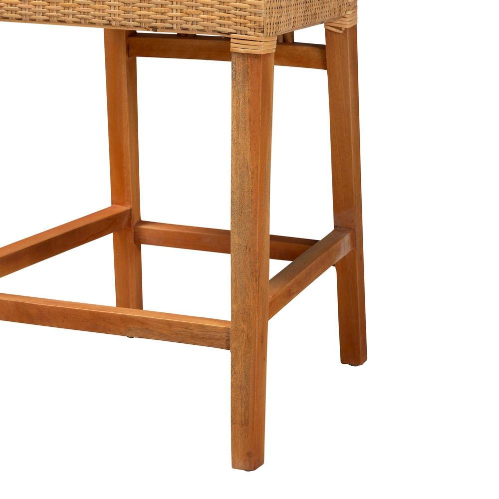 Monaco Modern Bohemian Natural Rattan and Mahogany Wood Counter Stool. Picture 16