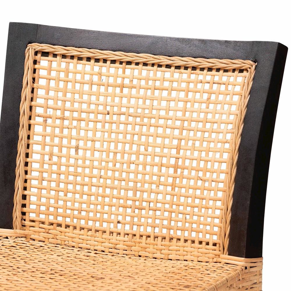 Bohemian Dark Brown Mahogany Wood and Natural Rattan Counter Stool. Picture 15