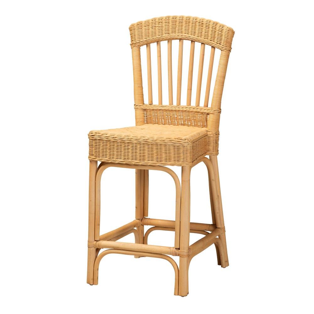 bali & pari Barito Modern Bohemian Natural Rattan Counter Stool. Picture 11